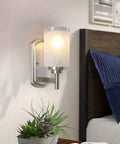 Two Pack Modern Sconces Wall Lighting Brushed Nickel Vanity Fixtures With Frosted Glass Shades For Porch Bedroom Hallway Sleek Durable Metal Bathroom Vanity Lights Soft Glow