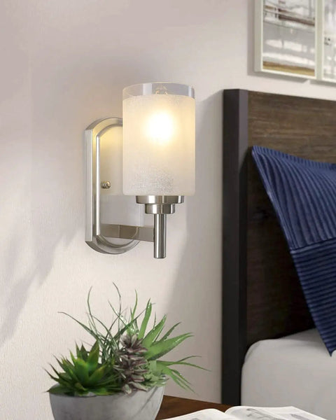 Two Pack Modern Sconces Wall Lighting Brushed Nickel Vanity Fixtures With Frosted Glass Shades For Porch Bedroom Hallway Sleek Durable Metal Bathroom Vanity Lights Soft Glow