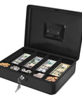 Metal Cash Box With Lock And Nine Compartment Tray For Small Biz Portable Money Box For Checks Coins And Bills With Removable Tray And Key