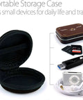 Open black portable storage case for small devices, fits earbuds and USB drives, showcasing smooth interior.