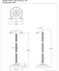 Diagram of Georgian Pedestal Toilet Paper Holder in Antique Brass, dimensions 21-1/2" height, 7-1/2" base, durable aluminum and brass construction.