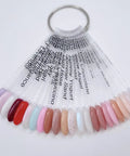 Color swatches for Nail Recovery System With Hema And TPO Free Formula Four Step Kit detailing various nail polish shades on display ring.