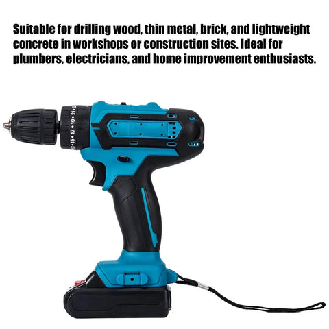 21V Brushless Cordless Drill And Screwdriver Set Heavy Hitter Power Tool Kit With Storage Case For DIY Home Projects focusing on the drill's features and design.