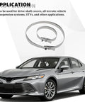 Universal Stainless Steel CV Boot Clamps Kit with car, 20-piece set for DIY car repair, drive shaft band clamps visible