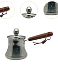 Stovetop Turkish Style Coffee Pot With Lid And Wooden Handle, Stainless Steel 250ML Milk Pot For Cafe Or Home Brewing