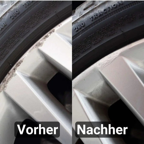 DIY Alloy Wheel Repair Kit For Curb Rash And Rim Scratch Fix With Silver Touch Up Paint, before and after repair comparison.