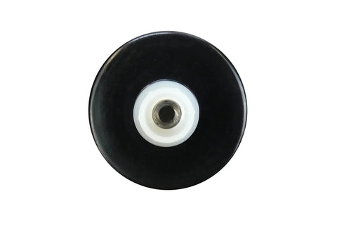 Top view of a single glide from the 16 Pack Self Leveling Table Glides With Quarter Inch Threaded Stem And Adjustable Feet And Hardware Eliminates Wobble On Uneven Floors For Home And Office Tables With Durable Black Finish.