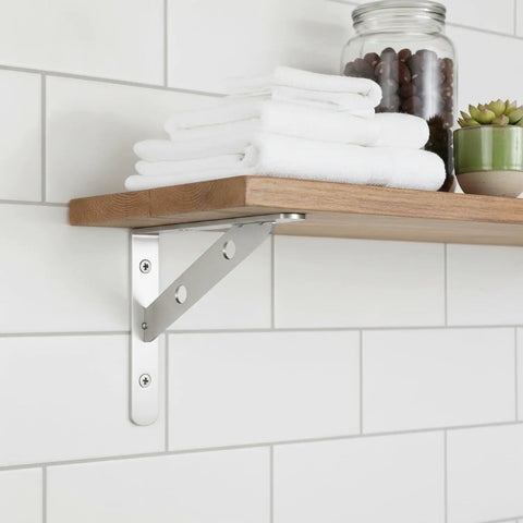 Easy Install Stainless Steel Shelf Bracket Wall Mount For Garage Kitchen Bathroom Storage with wood shelf and towels