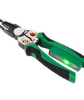 8 In 1 Wire Stripper Pliers Carbon Steel Multi Function Electrician Tool for Cutting Crimping Stripping and Testing with green grips.