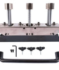 Three Station Edge Roller Bender For Metal Bending, Adjustable From Zero To Ninety Degrees shown with components and clamps