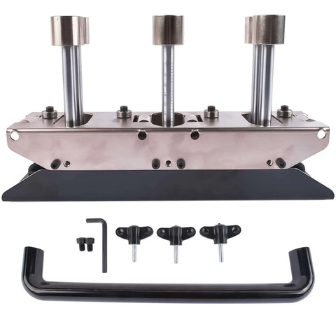 Three Station Edge Roller Bender For Metal Bending, Adjustable From Zero To Ninety Degrees shown with components and clamps