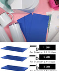 Sublimation Tumbler Wrap Kit For Mug Press With Three Silicone Thickness Wraps, skinny tumbler covers, on pink background