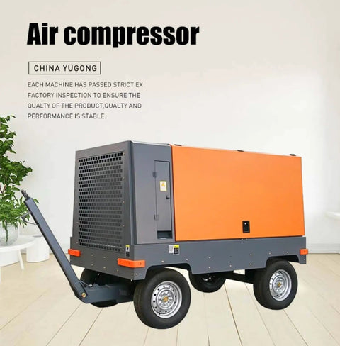 Heavy Duty Electric Mobile Screw Air Compressor For Construction And Mining. High Pressure Industrial Diesel Portable Compressor With 10 To 24 Cfm Airflow. Perfect For Quarry Drilling And Infrastructure Projects Featuring Customizable Options And