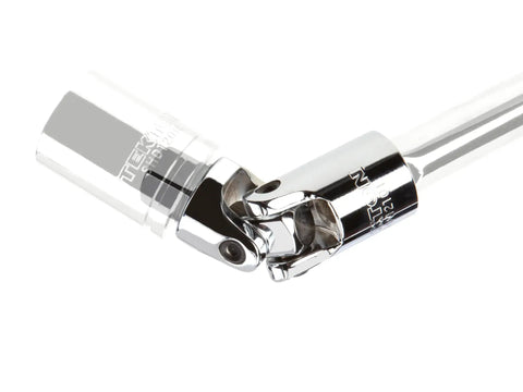 Close-up of universal joint from Three Eighths Inch Drive Shallow And Deep Twelve Point Socket And Ratchet Set Pro Grade With Case