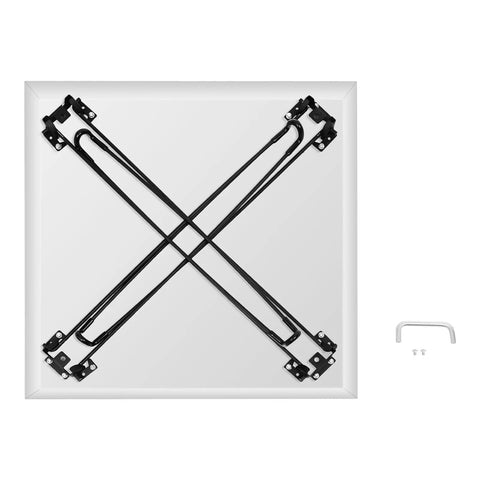 Stainless Steel Fire Pit Heat Deflector With Foldable Legs For Outdoor Use, bottom view showing folding mechanism, 24 x 24 x 24 inch