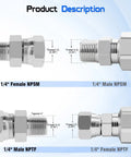 Hydraulic Swivel Adapter 1/4 Inch NPTF Male To 1/4 Inch NPSM Female 360 Degree Swivel For Tight Spaces No Fuss Alignment Anti Kink Design Durable Steel Construction High Flow Quick Connect, 1/4 NPSM and NPTF threads