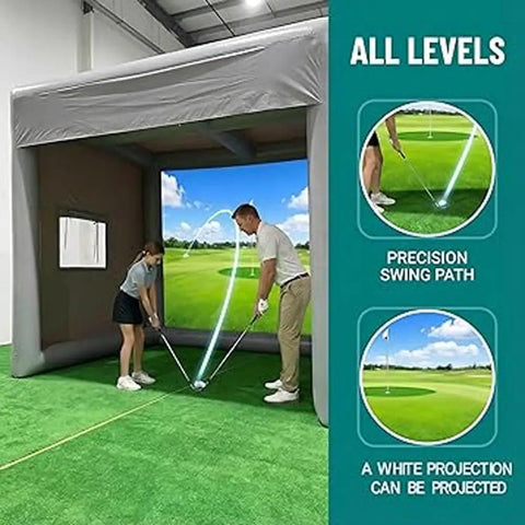 Inflatable Golf Practice Cage 5m L By 4m W By 3.3m H For Indoor Outdoor Training With HD Projection Screen, people practicing inside