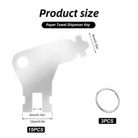 15 Pcs Universal Paper Towel Dispenser Key Set With 3 Key Rings Replacement Keys For Most Commercial Paper Towel And Toilet Paper Dispensers
