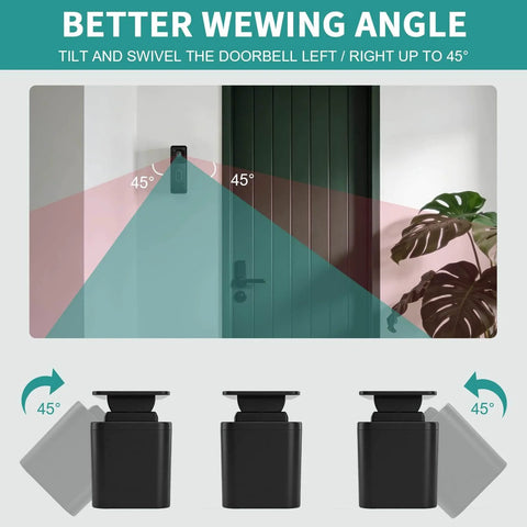 Anti Theft Angle Mount For Blink Video Doorbell 2025 2nd Gen with adjustable 45 degree swivel shown mounted on a door