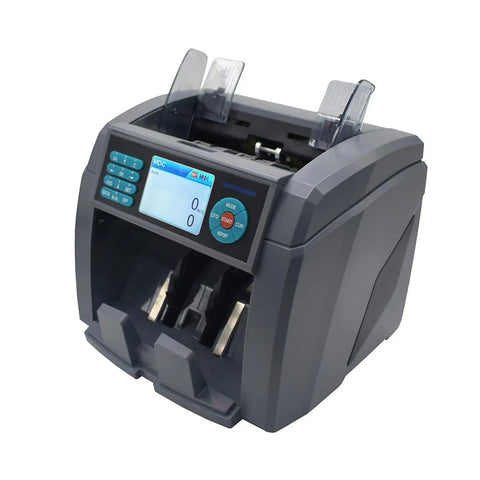 Slick Heavy Duty Money Counter Machine Featuring Automatic Mixed Denomination Processing And Straight Up Counterfeit Detection for banks.