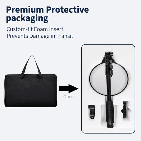 Premium protective packaging for 8 Inch Under Vehicle Inspection Mirror With LED Light 180 Degree Adjustable Convex Mirror Telescoping Handle Wide 200mm HD View For Cars Trucks Machinery And Tight Hard To See Areas, foam case