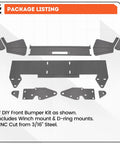 Top-down view of ECOTRIC front bumper kit parts for Jeep Cherokee XJ (1984–2001) in bare metal, includes winch mount plate.