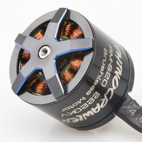 Close-up of the Beefy High Torque 3532 Outrunner Brushless Motor for RC Crawlers showing copper windings and aluminum casing.