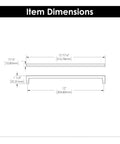 Item dimensions for Solid Core Cabinet Pulls 12 Inch Hole Center 5 Pack Matte Black Top Shelf Luxury Cabinet Handles For Doors And Dresser Drawers Hardware Skylight Collection Heavy Duty Durable Solid Metal Core Build, showing measurements.