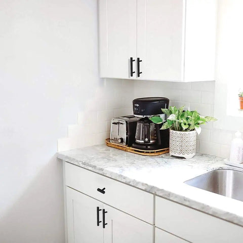 30 Pack Matte Black Cabinet Pulls 3 Inch T Bar Drawer Handles For Your Kitchen Cabinets And Cupboards Built To Last Durable Stainless Steel Construction 5 Inch Overall Length Square Bar Half Inch Rust Resistant Hardware on white kitchen cabinets