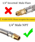 Comparison of 1/4 inch inverted male flare and 1/4 inch male NPT connectors on stainless steel braided hose