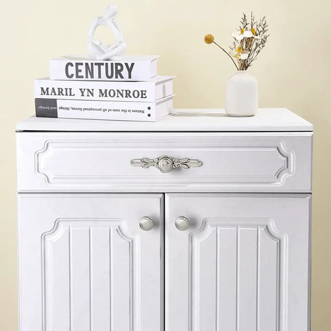 White cabinet with Dope Round Cabinet Knobs 10 Pack 1.25 Inch Brushed Gunmetal Drawer Pulls For Office And Home