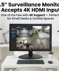 18.5 Inch Native 1080p CCTV Monitor For 24 7 Surveillance Pro Grade 4K 8MP HDMI Input Downscaled To Full HD, shown on desk