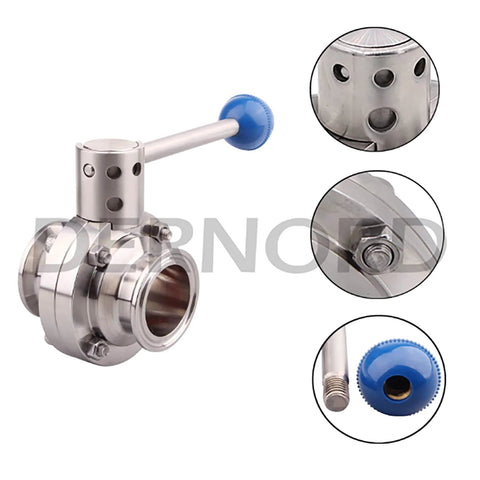 DERNORD 2-pack stainless steel 1.5-inch tri-clamp butterfly valves with blue pull-handle