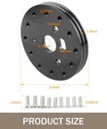Slick Hardcore Street Ready Six To Three Hole Steering Wheel Adapter With Quick Release Hub and Rugged Locking Bolts For Universal Car Mods And Daily Cruisers Black, showing dimensions and included screws.
