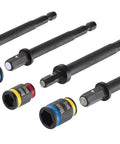Reversible Magnetic HEX Driver Set with Cleanable Four Inch Shanks Four Piece Kit for fast nut jobs, eight and ten millimeter hexes visible
