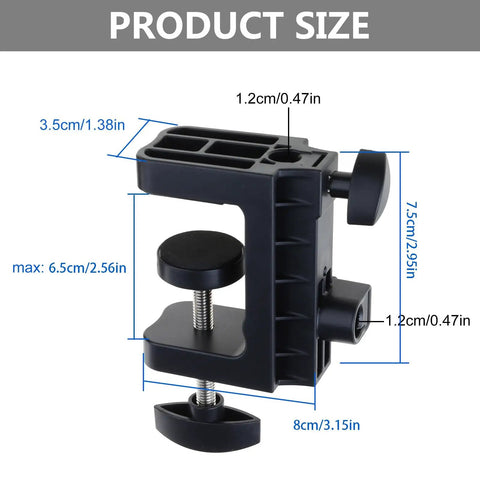 Sturdy D Style Desk Lamp Clamp With 12Mm Hole Perfect For Mounting Cylinders Under 45Mm Diameter Easy Carry and Long Lasting Wear shown with size measurements.