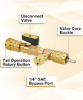 HVAC Valve Core Removal Tool Kit For Home Refrigeration, Includes 10 Valve Cores, 5 Brass Nuts, And 2 Brass Adapters For R410 R32 R22 R12 R407 R404 R600 Systems, Dual SAE 1/4 And 5/16 Ports, Great DIY Tinkering Upgrade, brass valve with 1/4 SAE bypass port