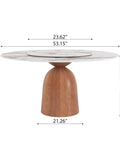 53 Inch Round Dining Table With Smooth Rotating Lazy Susan And Solid Hourglass Base Delivers A Clean Marble Look Top crafted for relaxed weekend hangouts, showing measurements.