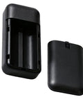 Built Different 18650 Battery Box For Two Flat Top Cells Featuring Heavy Duty Power Bank Enclosure Shell, black plastic casing.