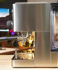 Side view of Top Tier Dual Boiler Espresso Maker With Smart Thermoblock And Precise PID Temp Control featuring 58mm portafilter.