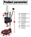 Kickass Hella Tough Industrial Grade Manual Arbor Press With Accurate Scale Plate dimensions and parameters displayed on image.