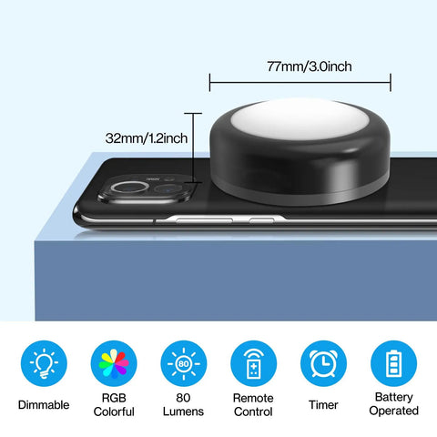 Four Pack Puck Lights With 13 Color Changeable LEDs, Battery Powered Dimmable Under Cabinet Lights With Remote on phone