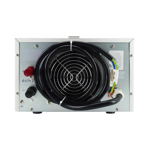 Lab Grade DC Power Supply 600V 5A 3000W With Adjustable Output For Mobile Phone Repair And Electronics Labs 220V Input rear view with cooling fan and output cables