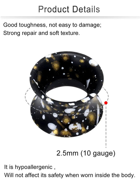 Black and gold design 10 Gauge Silicone Ear Gauges Set Ultra Thin Tunnels Plugs For Ear Piercing 6 Pairs In 2.5mm.