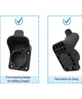 Heavy Duty Ev Charger Dock With Sae J1772 Type One Connector Mount Bracket shown from front and back with design details.