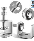 C-clamps, front view: ten 1-inch stainless steel clamps with wide jaws