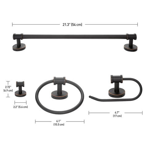 All In One Bathroom Set With Oil Rubbed Bronze 3 Light Vanity Fixture, Towel Bar And Ring, Robe Hook And Toilet Paper Holder dimensions