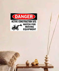 Heads Up Construction Site Sign Aluminum 8x12 Inch Watch For Moving Equipment Warning Sign on indoor wall display