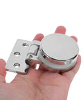 Heavy Duty Glass Door Hinges For 3 To 6mm Tempered Glass Concealed Zinc Alloy Finish Frameless Shower Door Hardware For Home And Commercial Use Durable Design With Smooth Operation And Corrosion Resistant Build, chrome hinge held in hand