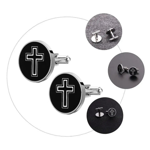 Cross Cufflinks For Men In Titanium Steel Black Finish Dope Dress Shirt Accessories For Formal And Business Wear